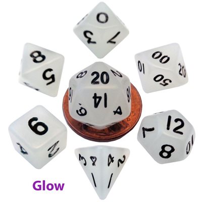 Fanroll 7pc Dice 10mm Mini Glow in the Dark Clear | Game Master's Emporium (The New GME)