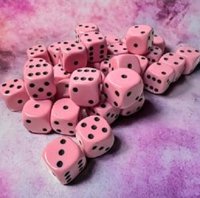 Chessex 36D6 Opaque Pastel Pink/Black 12mm Dice | Game Master's Emporium (The New GME)