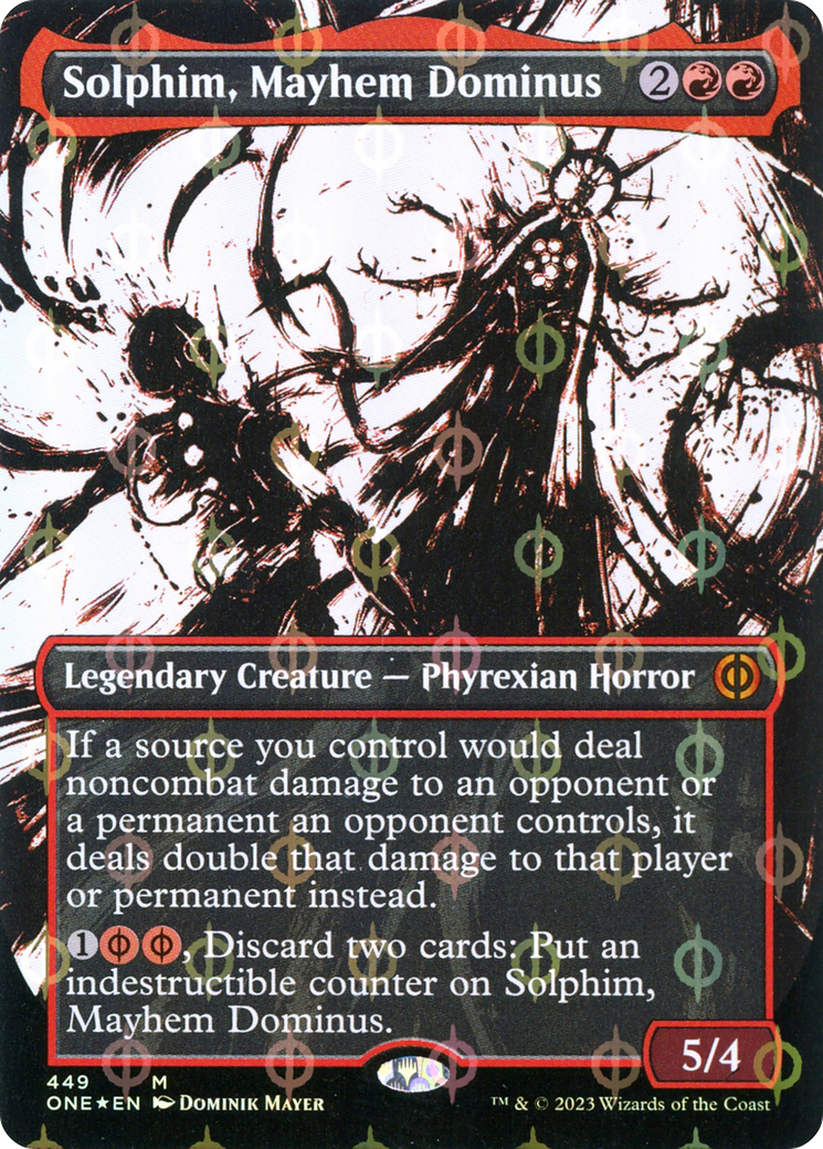 Solphim, Mayhem Dominus (Borderless Ichor Step-and-Compleat Foil) [Phyrexia: All Will Be One] | Game Master's Emporium (The New GME)