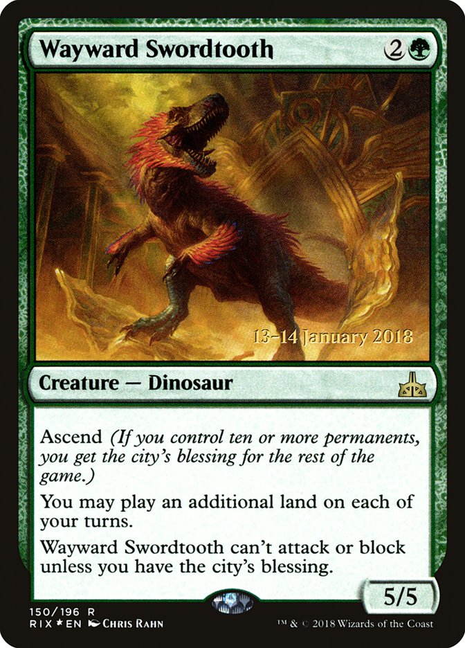 Wayward Swordtooth [Rivals of Ixalan Prerelease Promos] | Game Master's Emporium (The New GME)