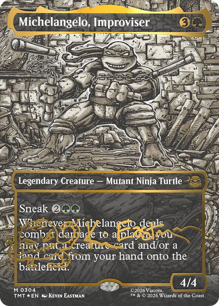 Michelangelo, Improviser (Borderless) (Gold-Stamped Signature) [Teenage Mutant Ninja Turtles] | Game Master's Emporium (The New GME)