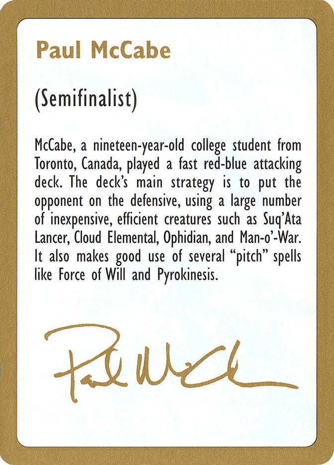 Paul McCabe Bio [World Championship Decks 1997] | Game Master's Emporium (The New GME)