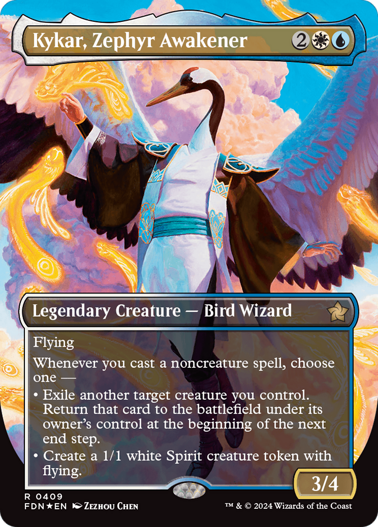 Kykar, Zephyr Awakener (Borderless) (Mana Foil) [Foundations] | Game Master's Emporium (The New GME)