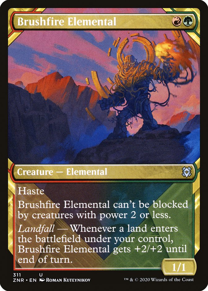 Brushfire Elemental (Showcase) [Zendikar Rising] | Game Master's Emporium (The New GME)