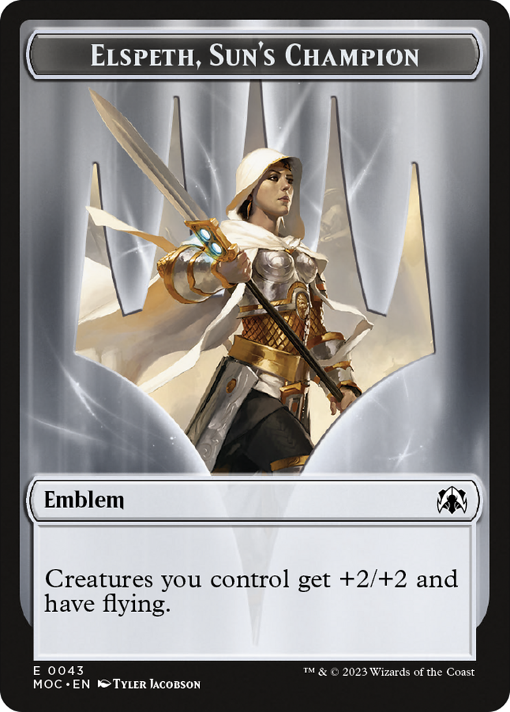 Warrior // Elspeth, Sun's Champion Emblem Double-Sided Token [March of the Machine Commander Tokens] | Game Master's Emporium (The New GME)