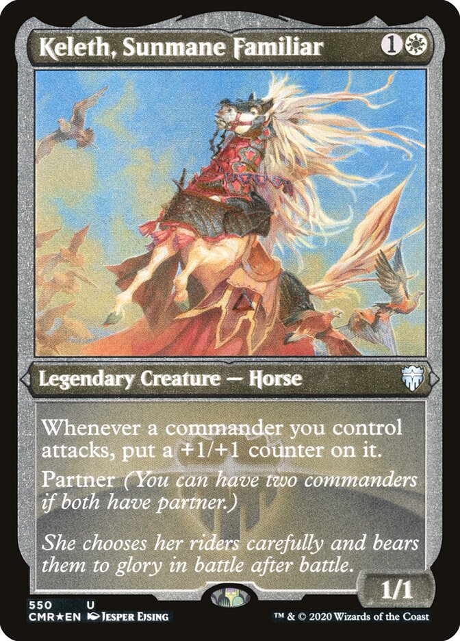 Keleth, Sunmane Familiar (Etched) [Commander Legends] | Game Master's Emporium (The New GME)