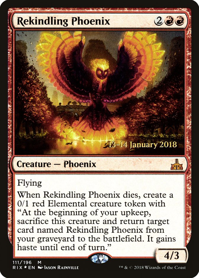 Rekindling Phoenix [Rivals of Ixalan Prerelease Promos] | Game Master's Emporium (The New GME)