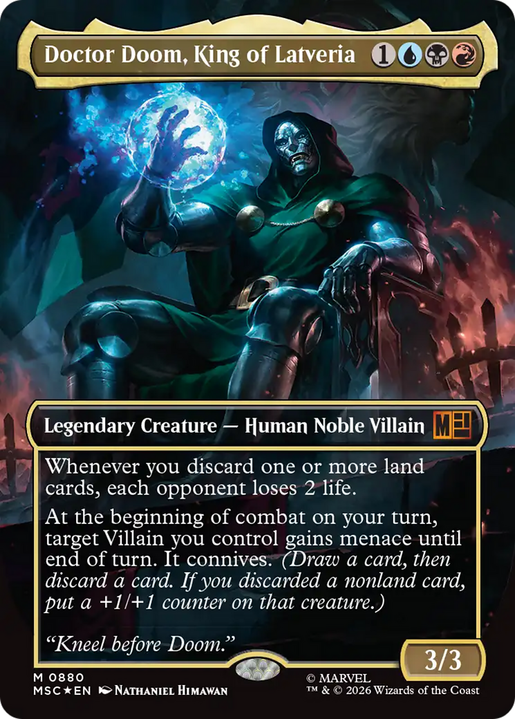 Doctor Doom, King of Latveria (Borderless) (Surge Foil) [Marvel Super Heroes Commander] | Game Master's Emporium (The New GME)