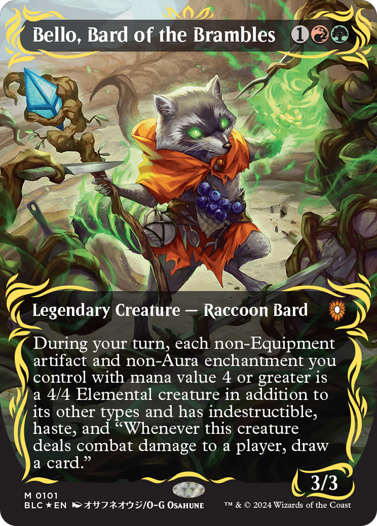 Bello, Bard of the Brambles (Borderless) (Raised Foil) [Bloomburrow Commander] | Game Master's Emporium (The New GME)