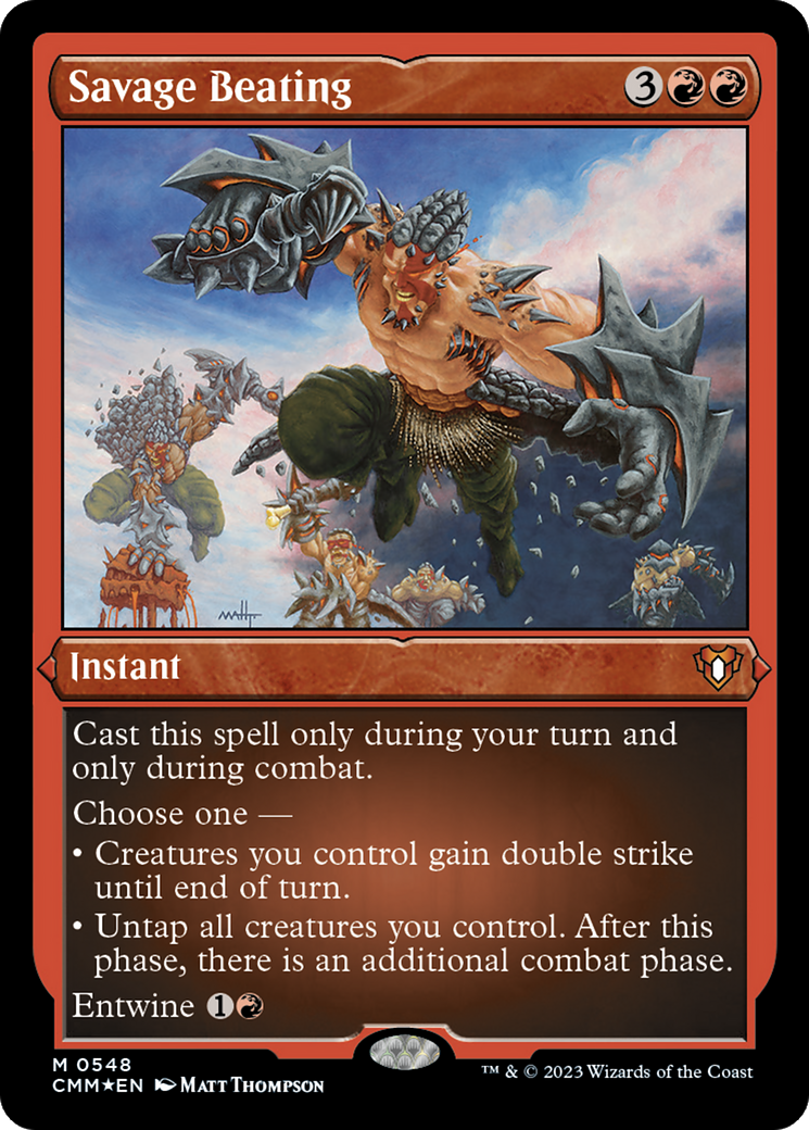 Savage Beating (Foil Etched) [Commander Masters] | Game Master's Emporium (The New GME)