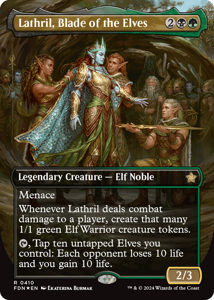 Lathril, Blade of the Elves (Borderless) (Mana Foil) [Foundations] | Game Master's Emporium (The New GME)