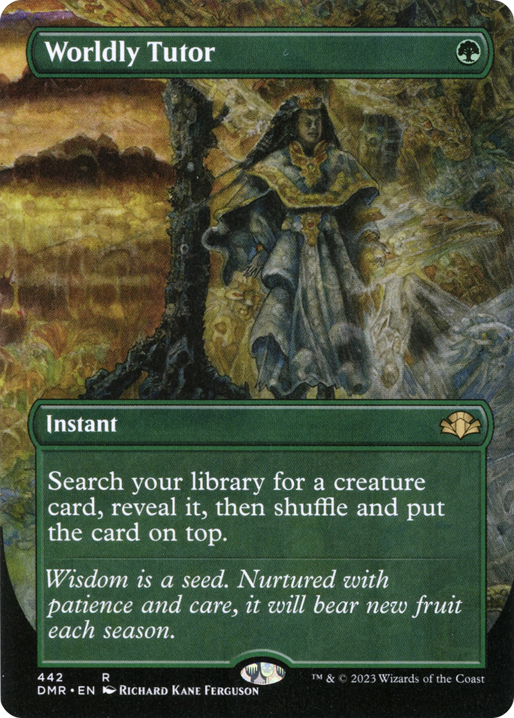 Worldly Tutor (Borderless Alternate Art) [Dominaria Remastered] | Game Master's Emporium (The New GME)