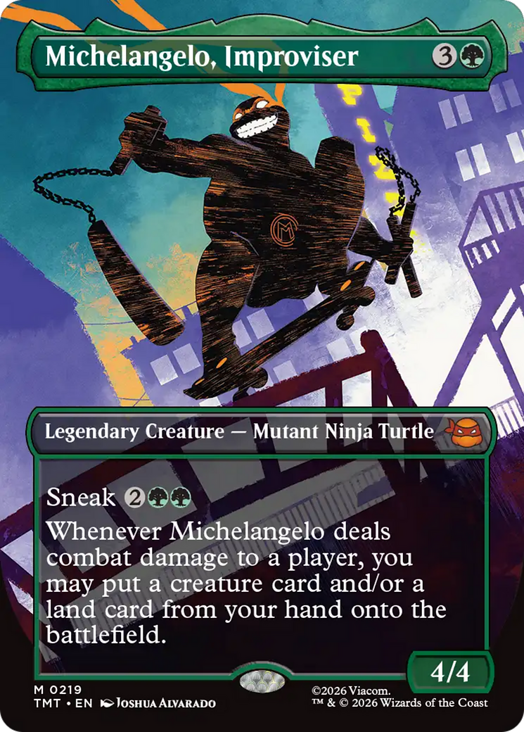 Michelangelo, Improviser (Borderless) [Teenage Mutant Ninja Turtles] | Game Master's Emporium (The New GME)