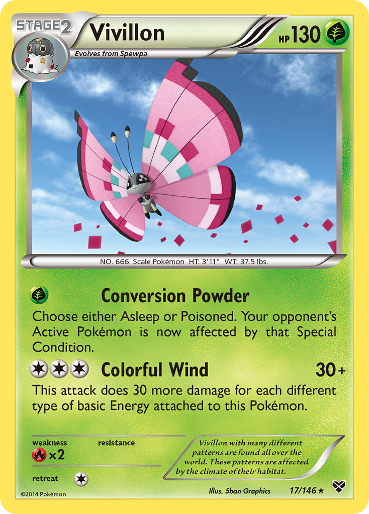 Vivillon (17/146) (Meadow Form/Pink Wings) [XY: Base Set] | Game Master's Emporium (The New GME)