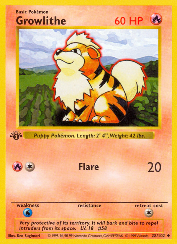 Growlithe (28/102) (Shadowless) [Base Set 1st Edition] | Game Master's Emporium (The New GME)