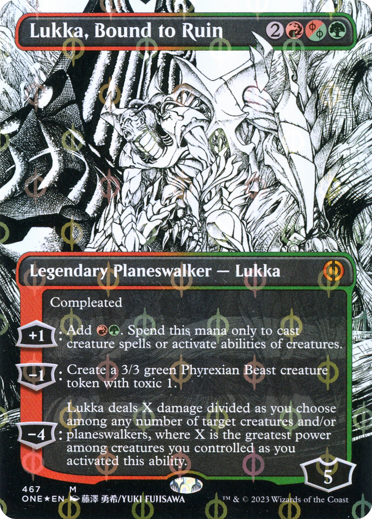 Lukka, Bound to Ruin (Borderless Manga Step-and-Compleat Foil) [Phyrexia: All Will Be One] | Game Master's Emporium (The New GME)