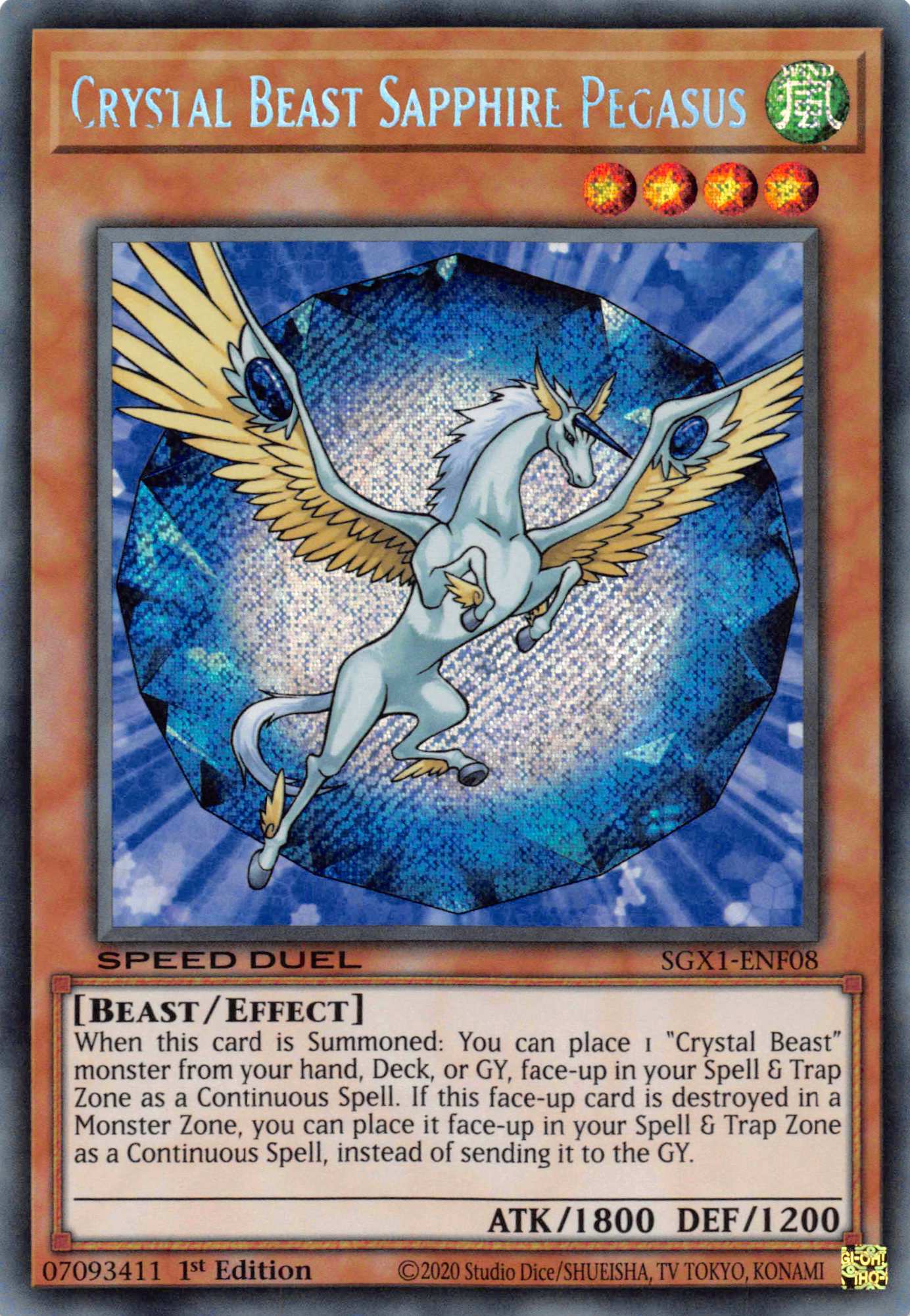 Crystal Beast Sapphire Pegasus [SGX1-ENF08] Secret Rare | Game Master's Emporium (The New GME)