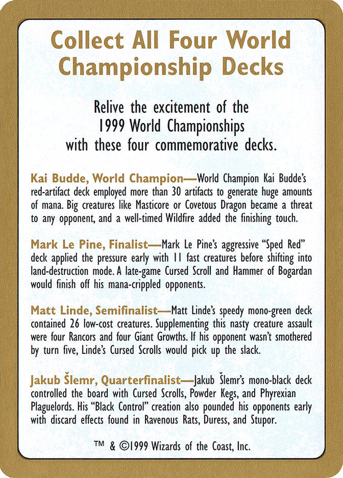 1999 World Championships Ad [World Championship Decks 1999] | Game Master's Emporium (The New GME)