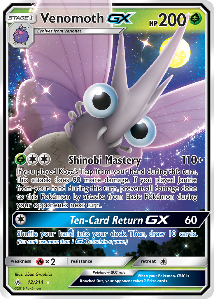 Venomoth GX (12/214) [Sun & Moon: Unbroken Bonds] | Game Master's Emporium (The New GME)