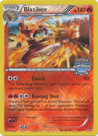 Blaziken (14/111) (National Championship Promo) [XY: Furious Fists] | Game Master's Emporium (The New GME)