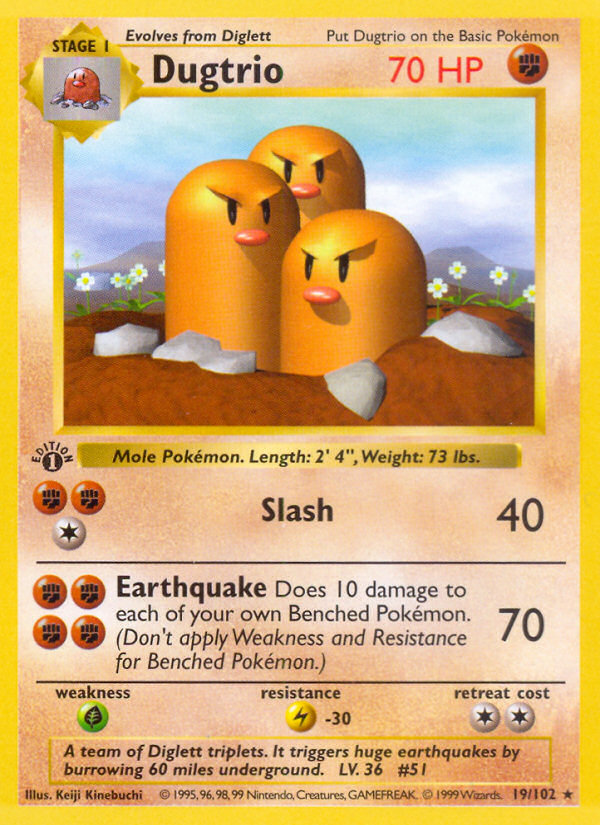 Dugtrio (19/102) (Shadowless) [Base Set 1st Edition] | Game Master's Emporium (The New GME)