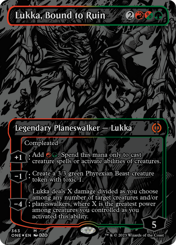 Lukka, Bound to Ruin (Oil Slick Raised Foil) [Phyrexia: All Will Be One] | Game Master's Emporium (The New GME)