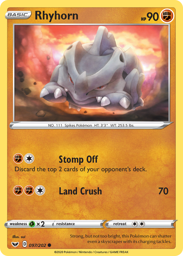 Rhyhorn (097/202) [Sword & Shield: Base Set] | Game Master's Emporium (The New GME)