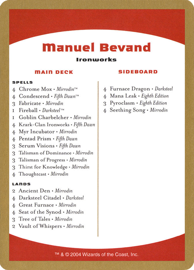 Manuel Bevand Decklist [World Championship Decks 2004] | Game Master's Emporium (The New GME)