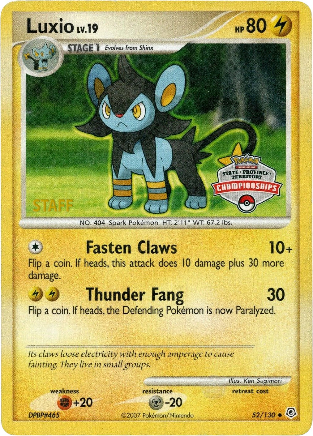 Luxio (52/130) (State Championship Staff Promo) [Diamond & Pearl: Base Set] | Game Master's Emporium (The New GME)