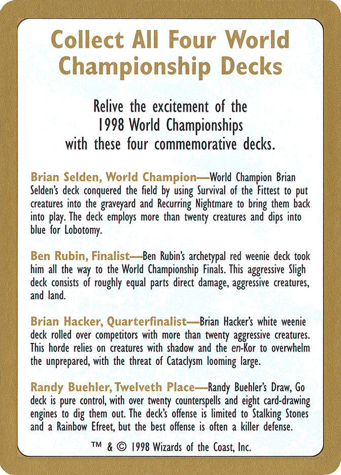 1998 World Championships Ad [World Championship Decks 1998] | Game Master's Emporium (The New GME)