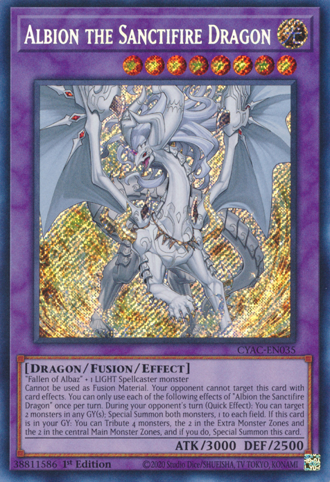 Albion the Sanctifire Dragon [CYAC-EN035] Secret Rare | Game Master's Emporium (The New GME)