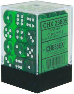 Chessex 36d6 Green/White Translucent 12mm Dice | Game Master's Emporium (The New GME)