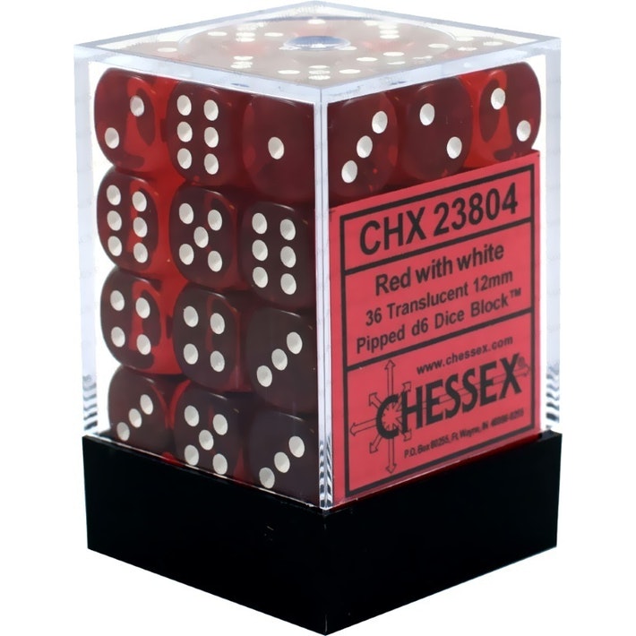 Chessex 36d6 Red/White Translucent 12mm Dice | Game Master's Emporium (The New GME)