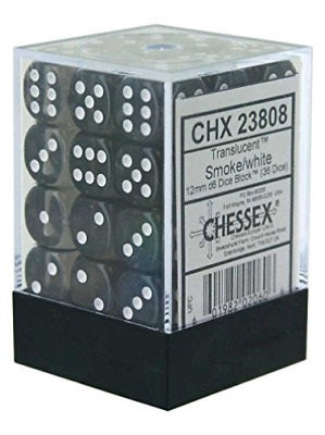 Chessex 36d6 Smoke/White Translucent 12mm Dice | Game Master's Emporium (The New GME)