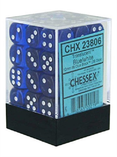 Chessex 36d6 Blue/White Translucent 12mm Dice | Game Master's Emporium (The New GME)