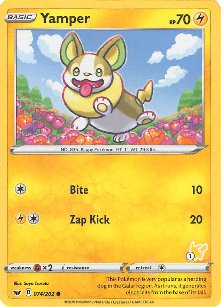 Yamper (074/202) (Pikachu Stamp #1) [Battle Academy 2022] | Game Master's Emporium (The New GME)