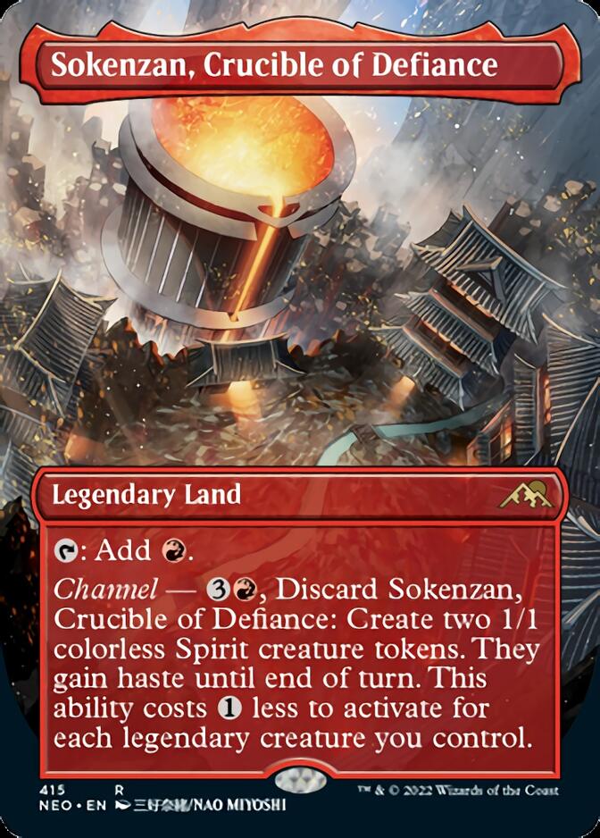 Sokenzan, Crucible of Defiance (Borderless Alternate Art) [Kamigawa: Neon Dynasty] | Game Master's Emporium (The New GME)