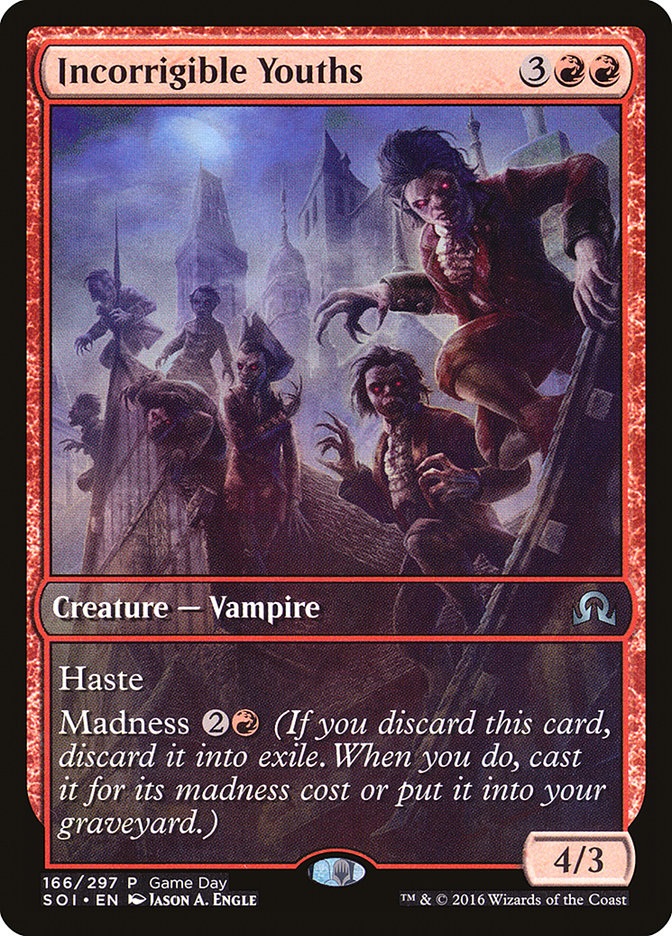 Incorrigible Youths (Game Day) (Extended Art) [Shadows over Innistrad Promos] | Game Master's Emporium (The New GME)