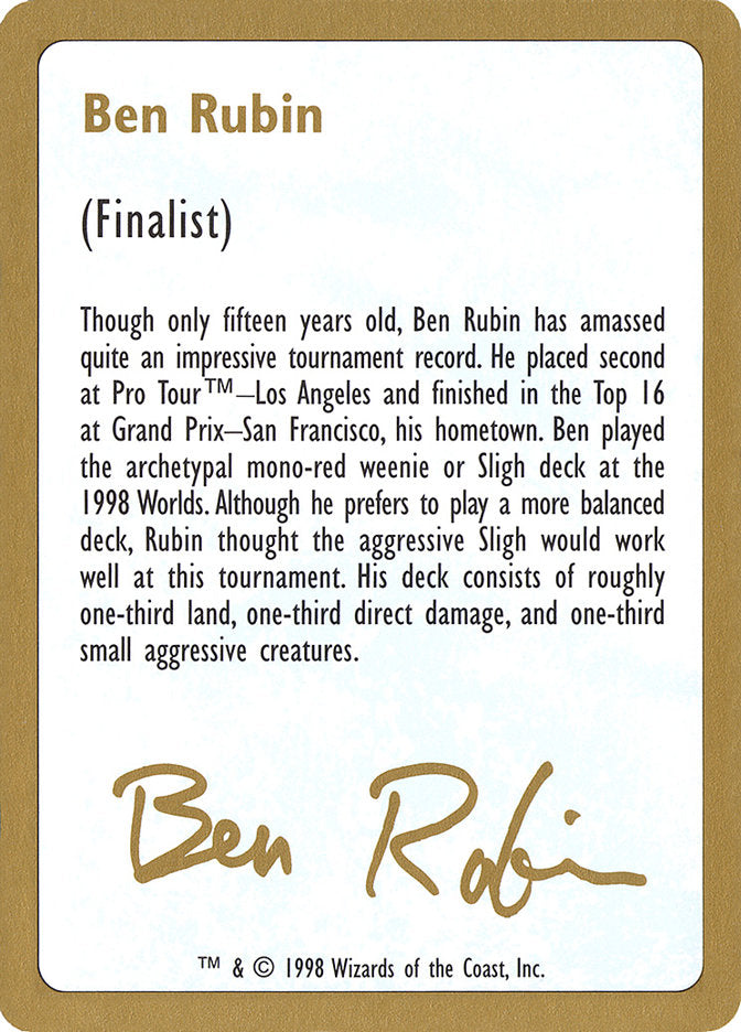 Ben Rubin Bio [World Championship Decks 1998] | Game Master's Emporium (The New GME)