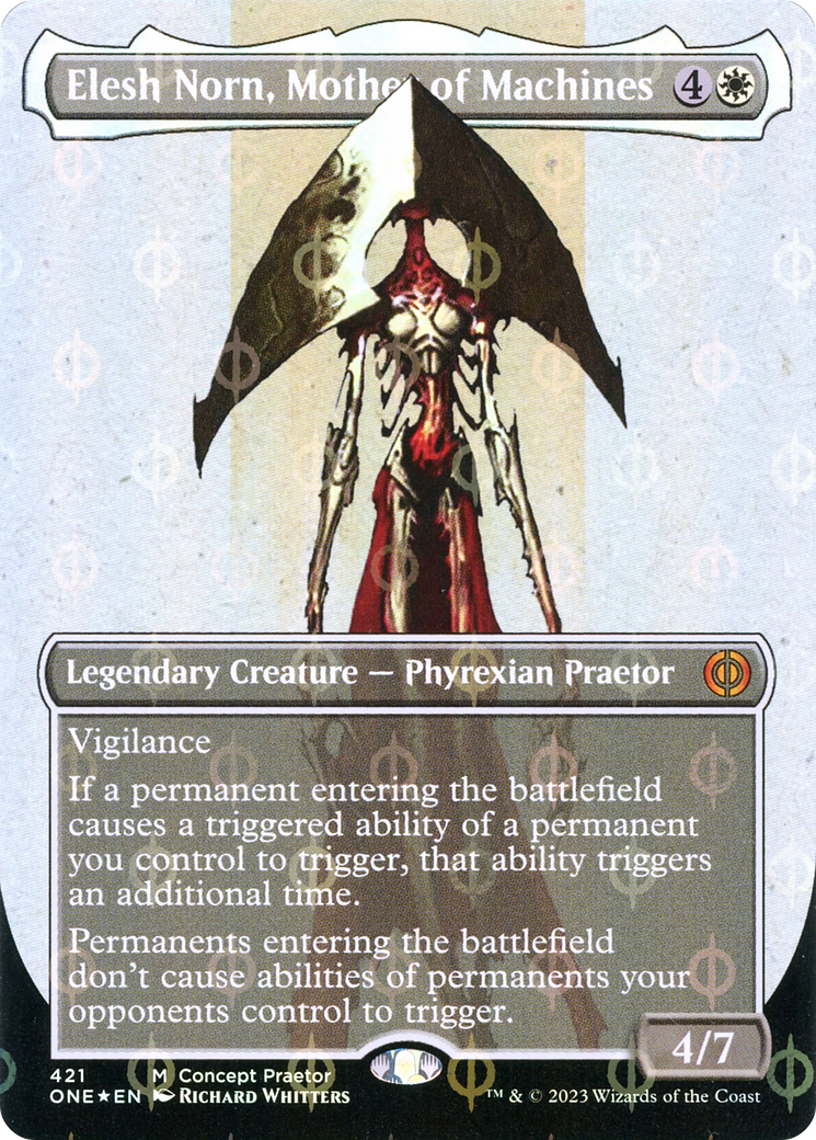 Elesh Norn, Mother of Machines (Borderless Concept Praetors Step-and-Compleat Foil) [Phyrexia: All Will Be One] | Game Master's Emporium (The New GME)