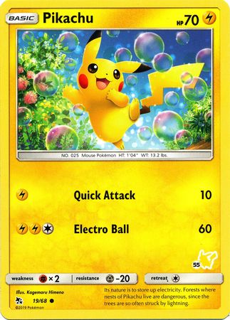 Pikachu (19/68) (Pikachu Stamp #55) [Battle Academy 2020] | Game Master's Emporium (The New GME)