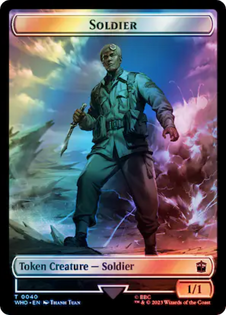 Soldier // Dinosaur Double-Sided Token (Surge Foil) [Doctor Who Tokens] | Game Master's Emporium (The New GME)