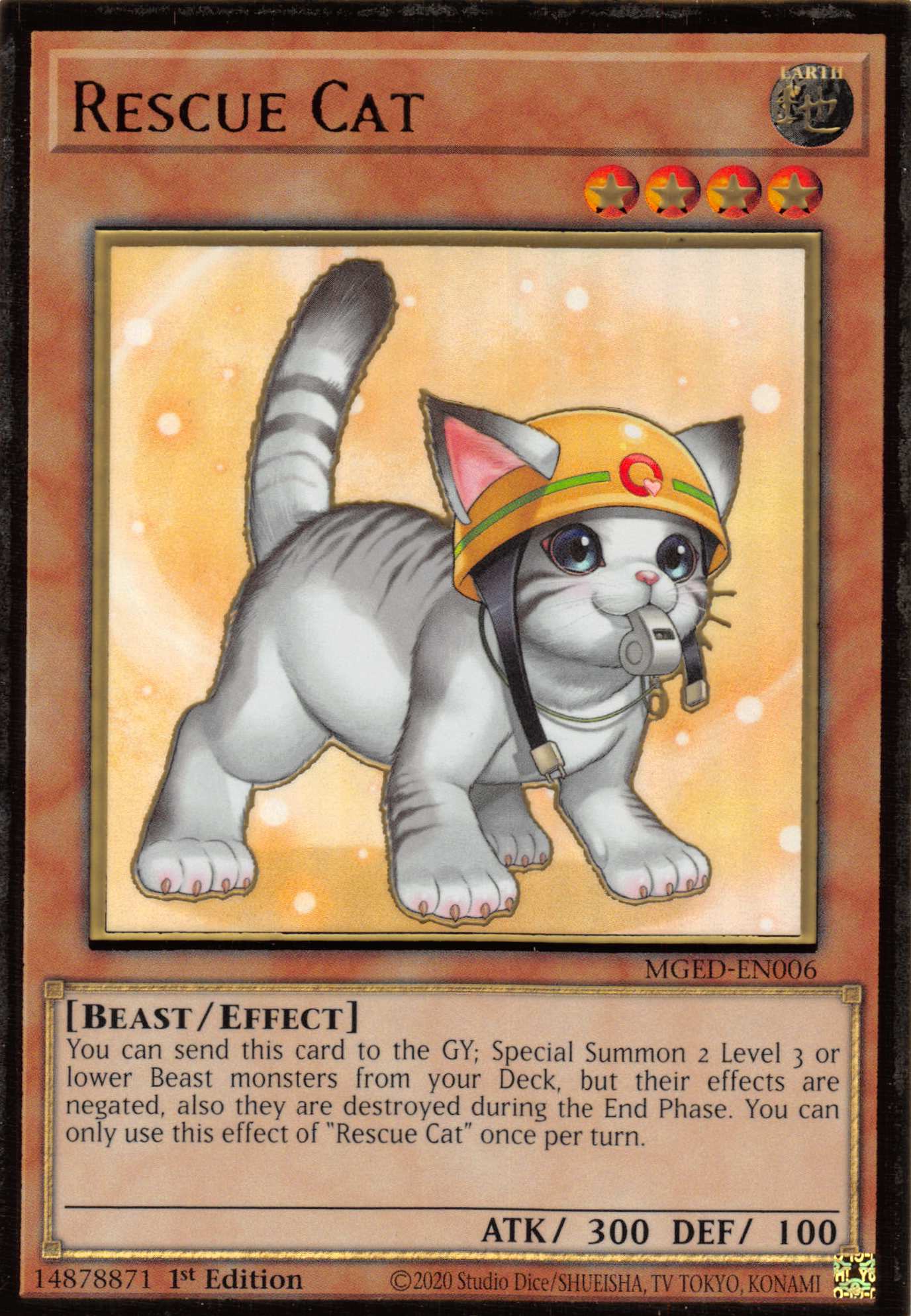 Rescue Cat (Alternate Art) [MGED-EN006] Gold Rare | Game Master's Emporium (The New GME)