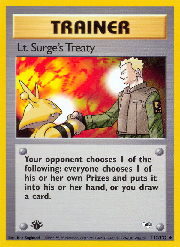 Lt. Surge's Treaty (112/132) [Gym Heroes 1st Edition] | Game Master's Emporium (The New GME)