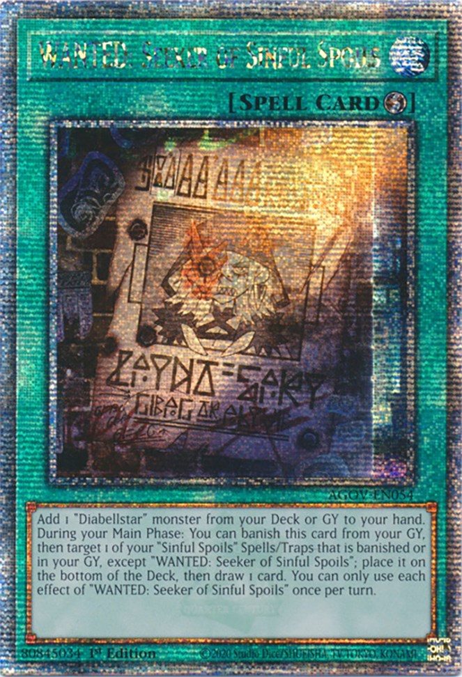 WANTED: Seeker of Sinful Spoils (Quarter Century Secret Rare) [AGOV-EN054] Quarter Century Secret Rare | Game Master's Emporium (The New GME)