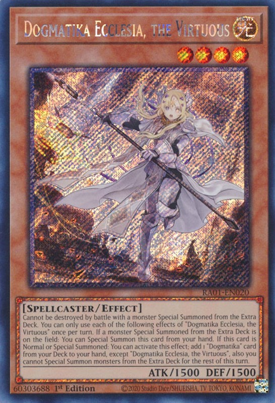 Dogmatika Ecclesia, the Virtuous [RA01-EN020] Platinum Secret Rare | Game Master's Emporium (The New GME)