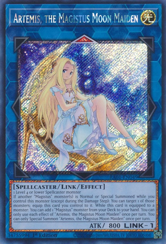 Artemis, the Magistus Moon Maiden [RA01-EN049] Platinum Secret Rare | Game Master's Emporium (The New GME)