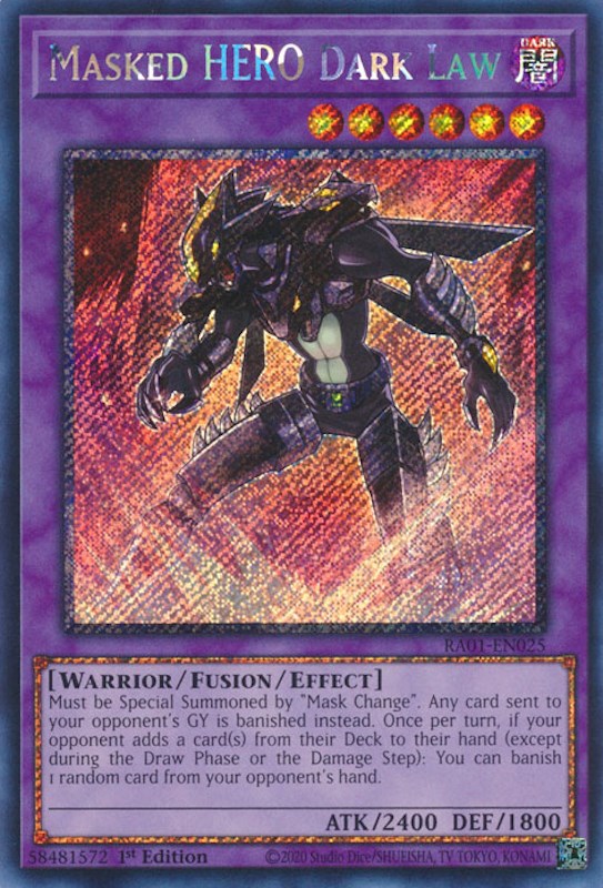 Masked HERO Dark Law [RA01-EN025] Platinum Secret Rare | Game Master's Emporium (The New GME)