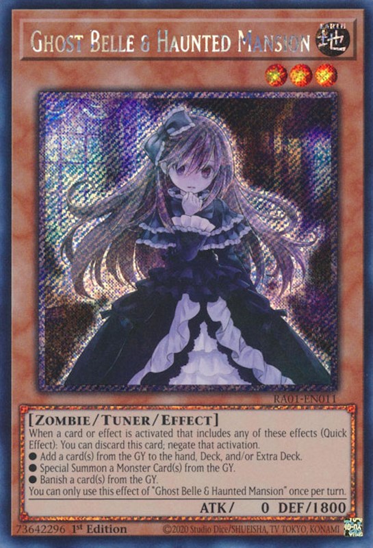 Ghost Belle & Haunted Mansion [RA01-EN011] Platinum Secret Rare | Game Master's Emporium (The New GME)