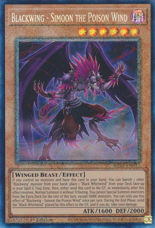Blackwing - Simoon the Poison Wind [RA01-EN012] Prismatic Collector's Rare | Game Master's Emporium (The New GME)
